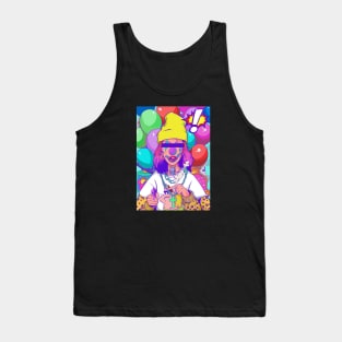 Colorful blind folded joker with many ballons illustration Tank Top